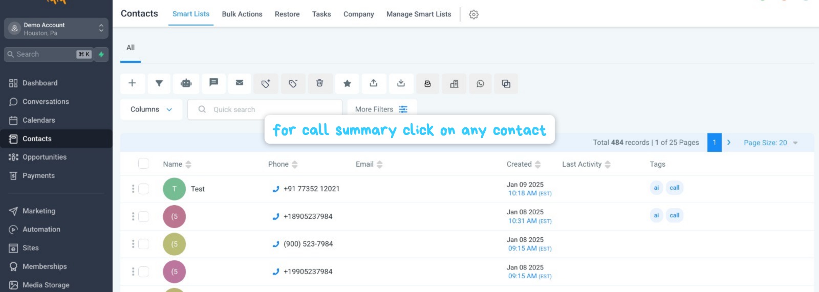 Clicked on Contact Item
