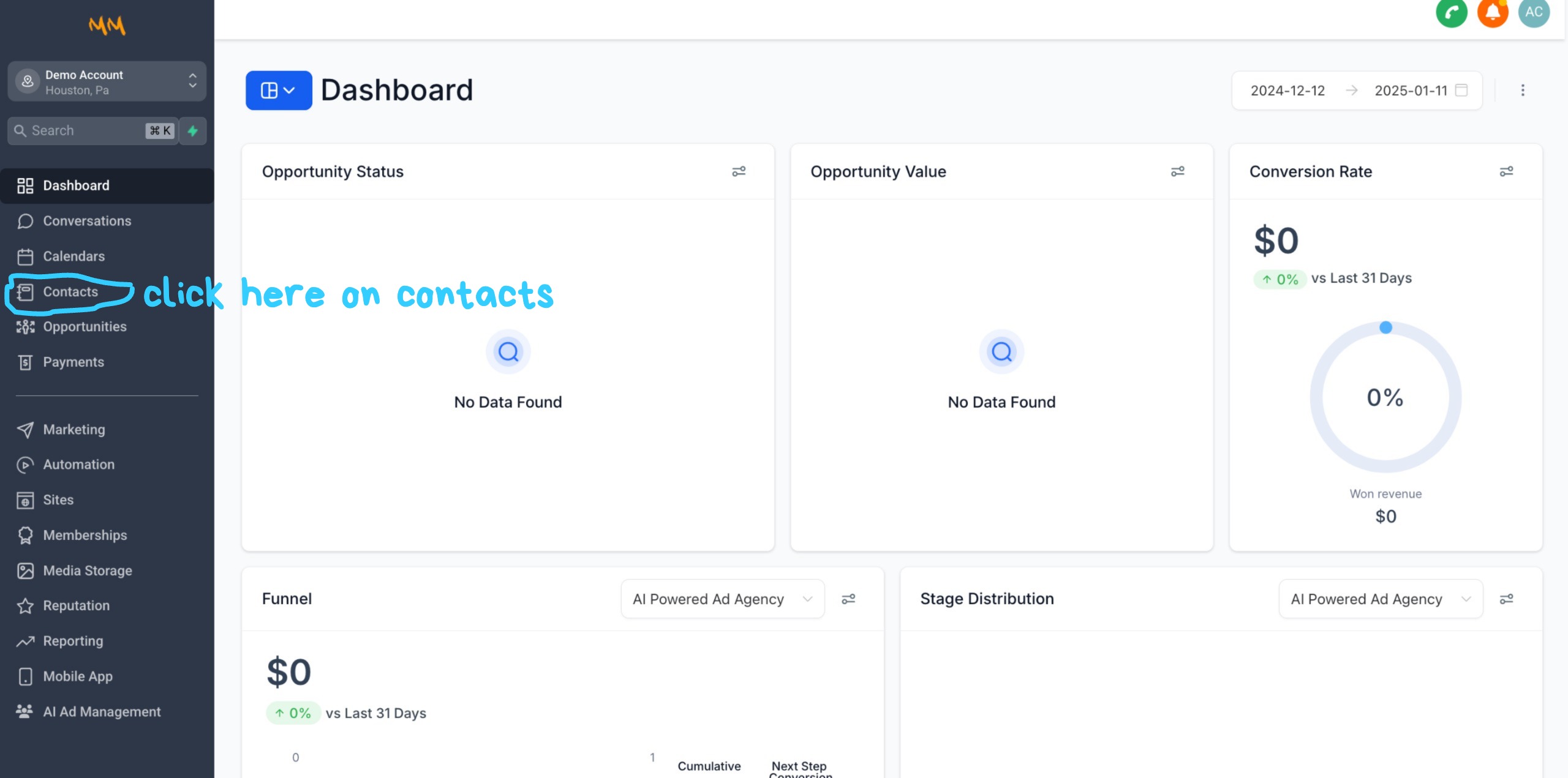 Clicking on a Contact